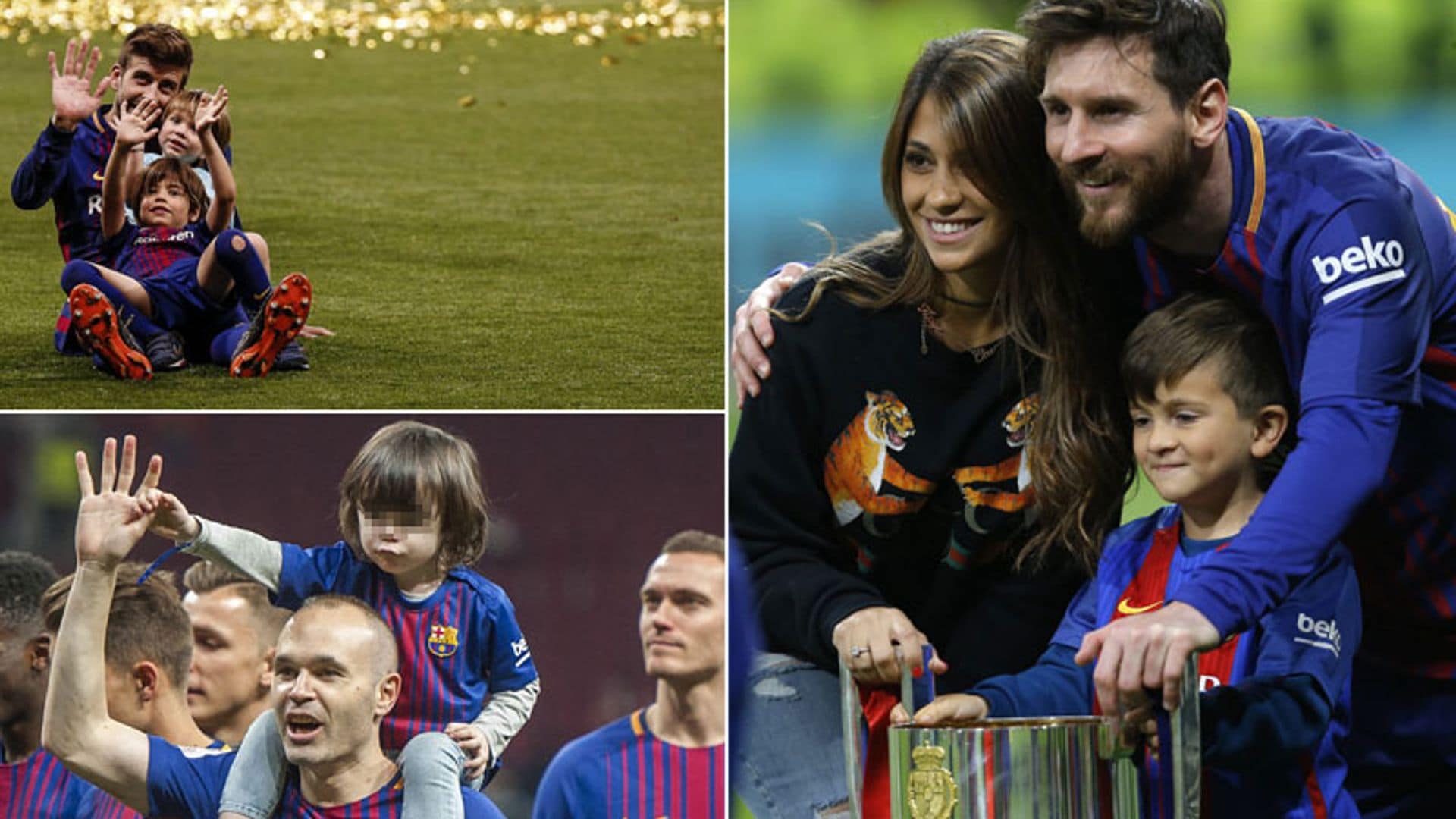 La alegría de los jugadores del Barça y sus hijos tras ganar la Copa del Rey