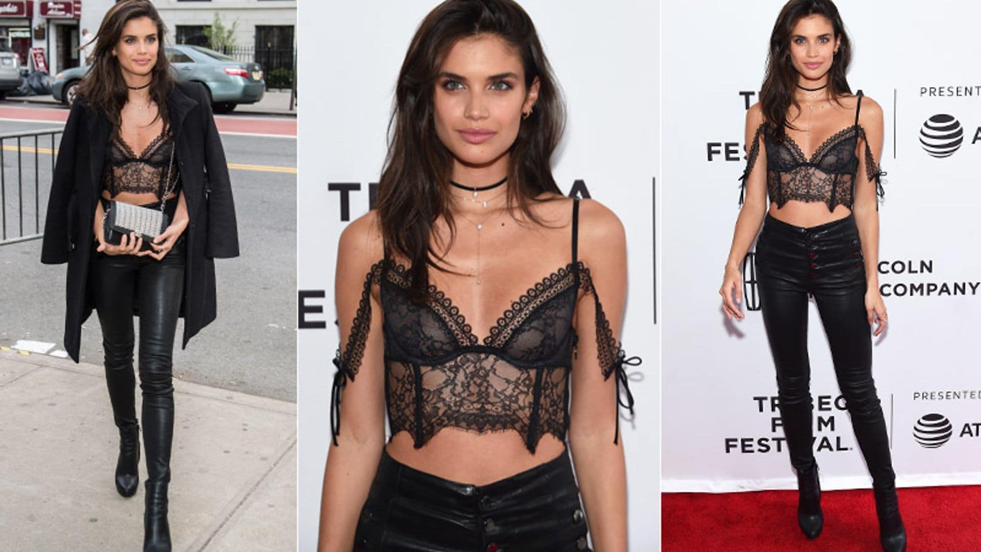 Sara Sampaio y la combinación más 'hot': pantalones de piel + corsé