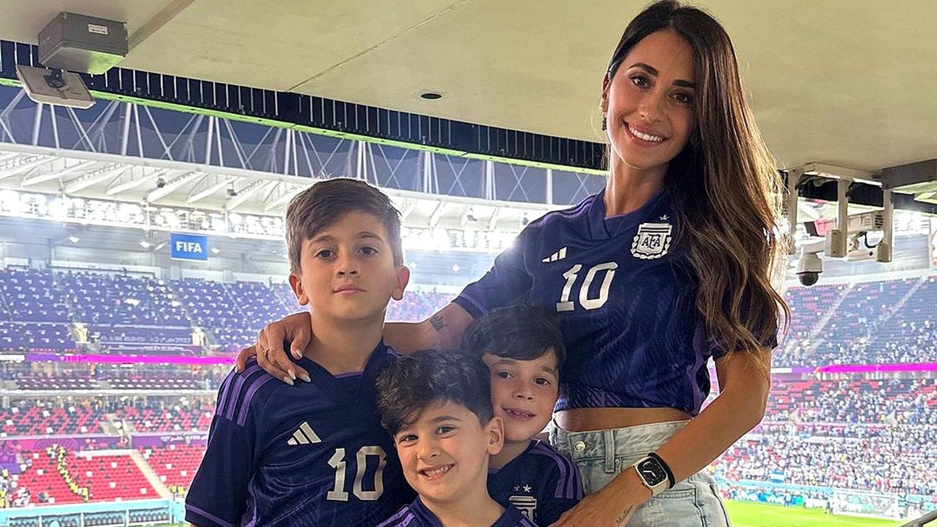 Antonela Roccuzzo y sus 3 hijos, el talismán de Messi en su último triunfo: 'Estoy muy feliz por compartir esto con ellos'