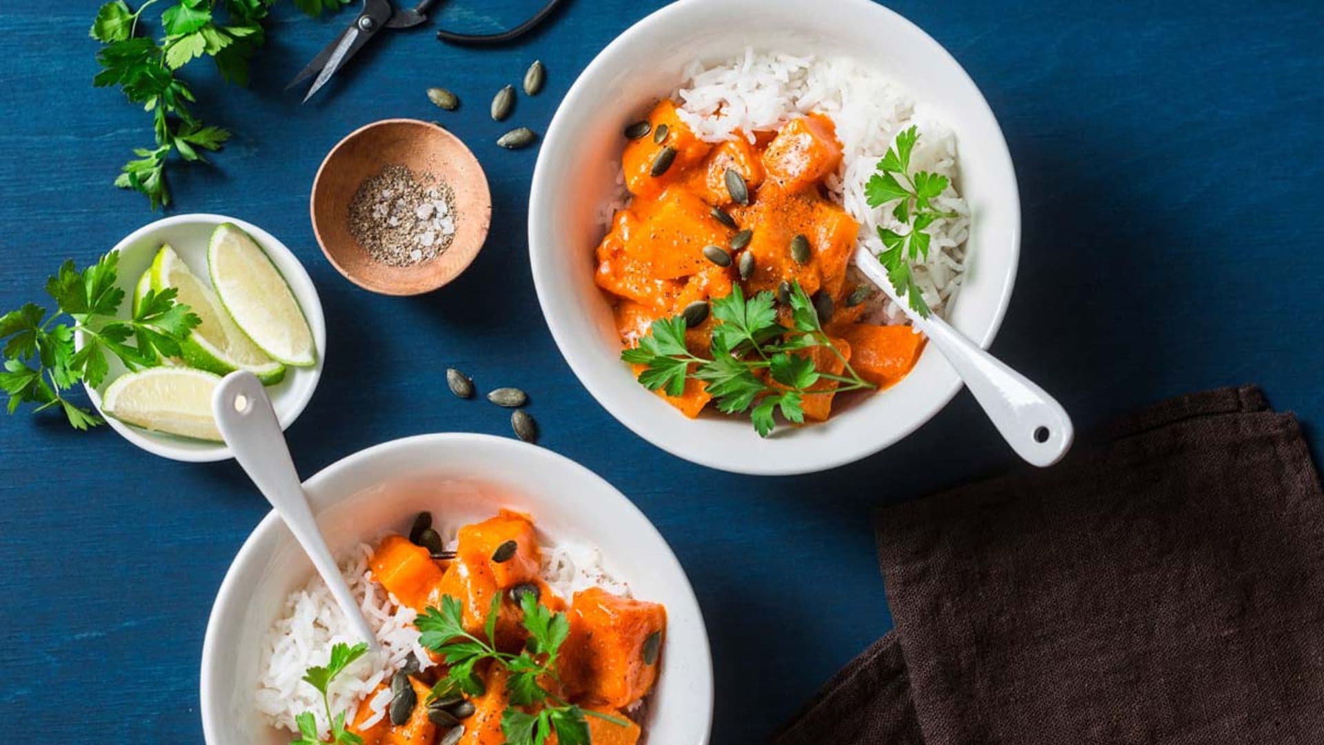 Calabaza al curry con arroz