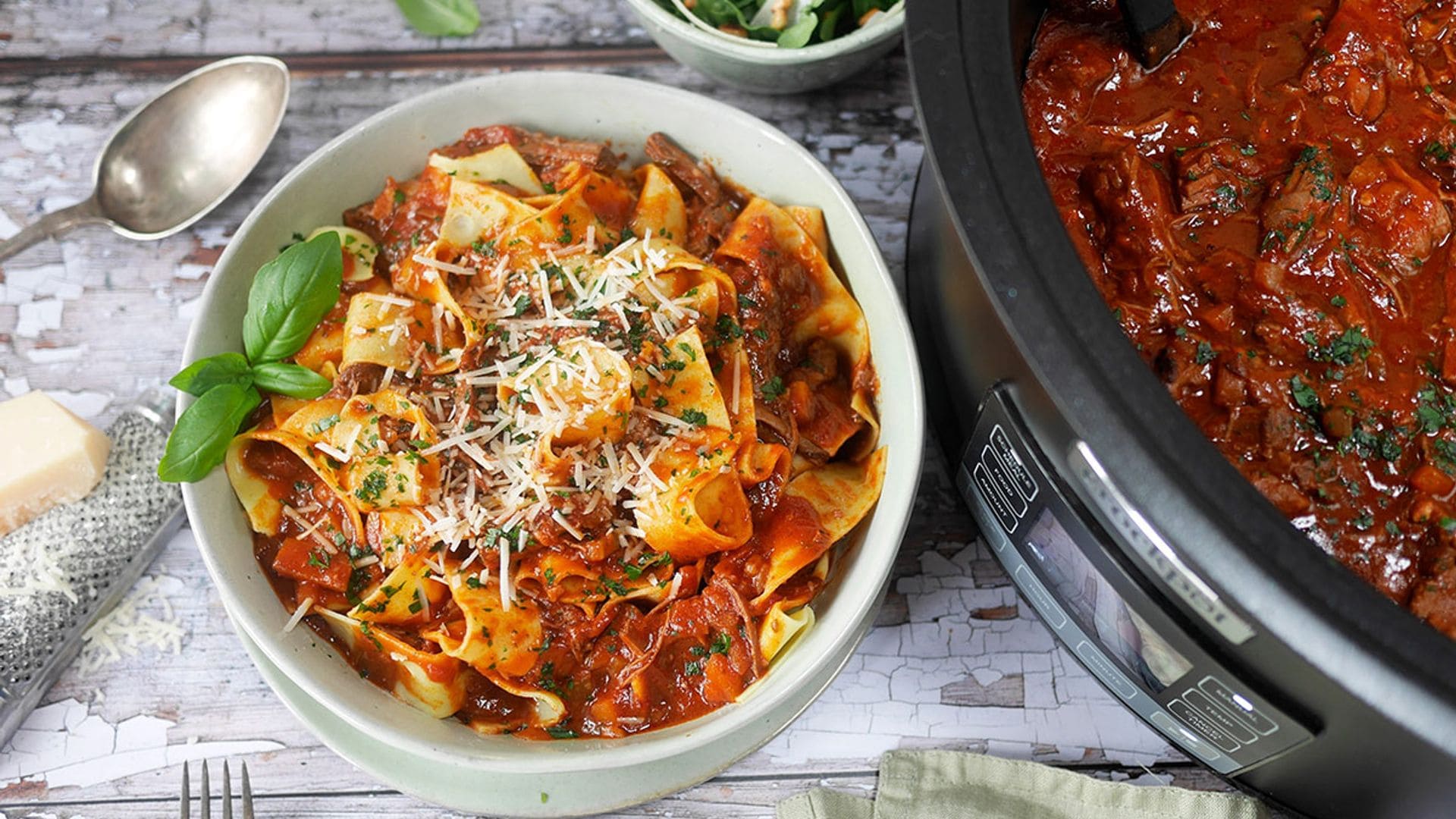 'Pulled ragú' de pechuga al estilo italiano con pasta