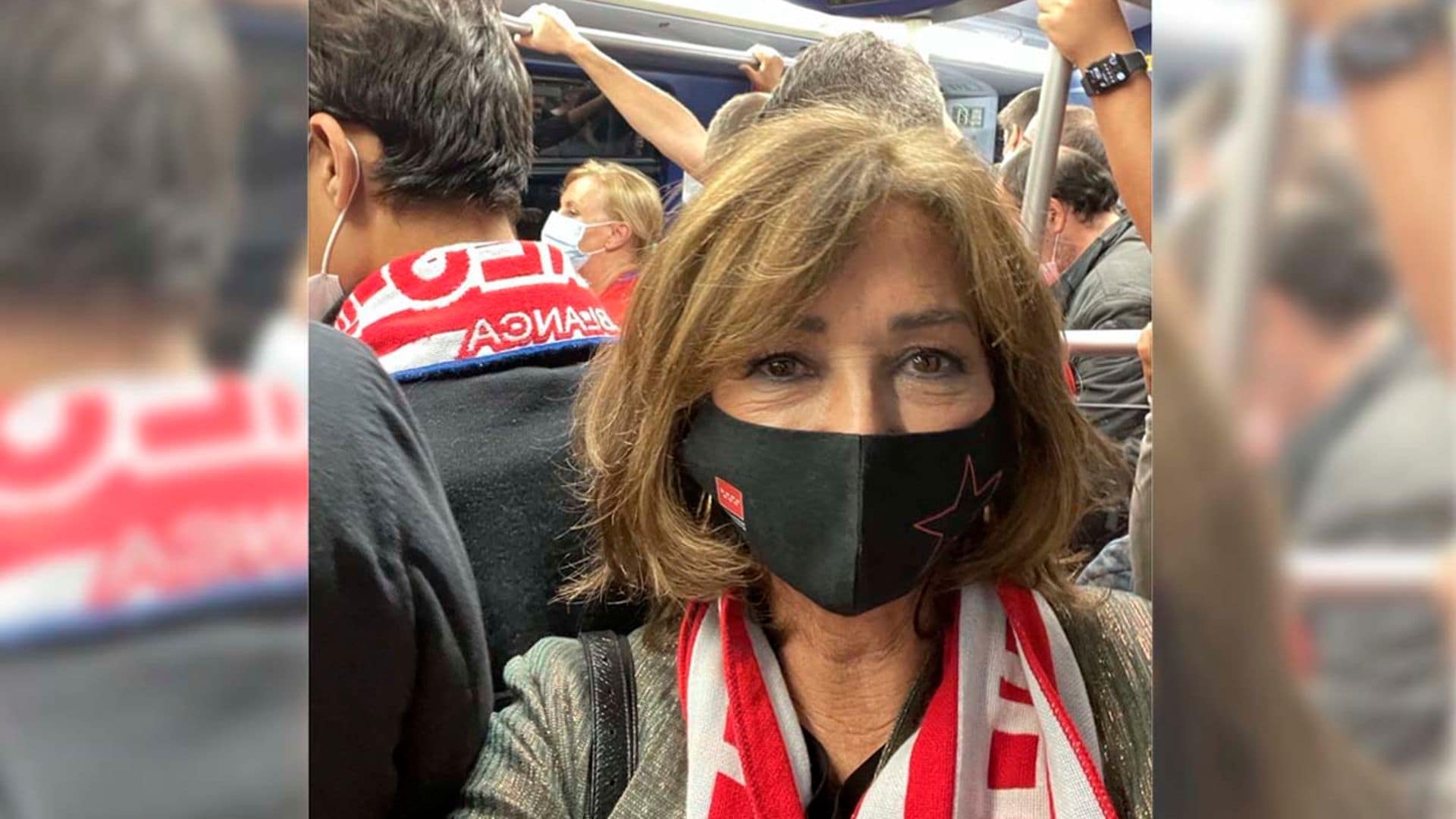 Ana Rosa Quintana, una más en el metro para ver al equipo de sus amores