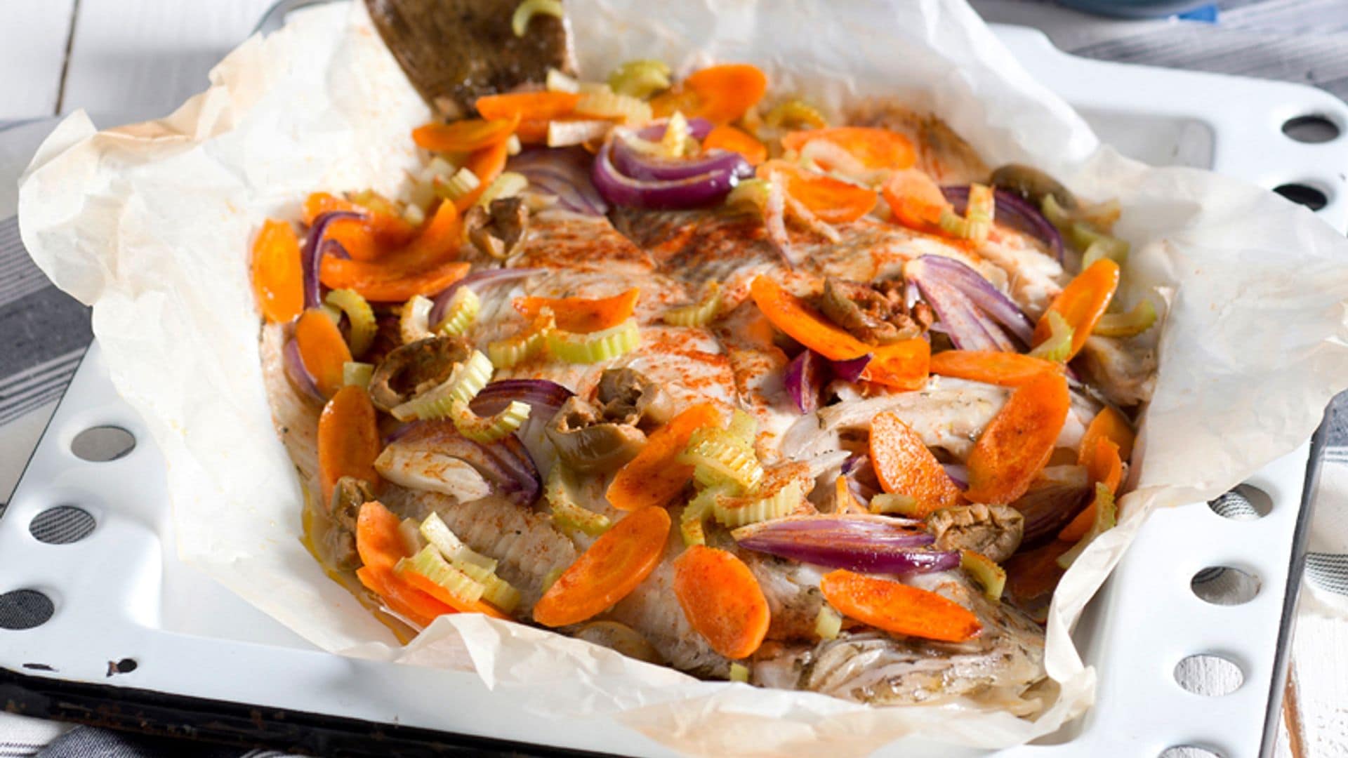 Rodaballo en papillote con verduras