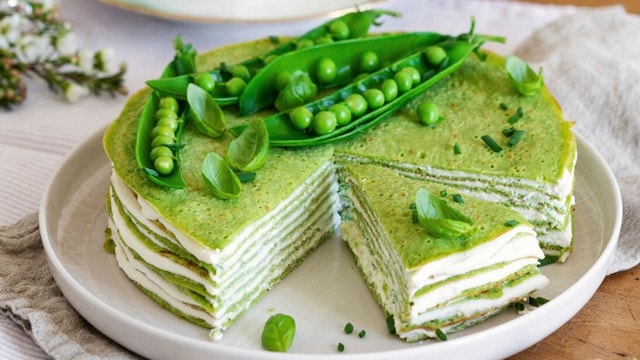 pastel verduras guisantes queso crema