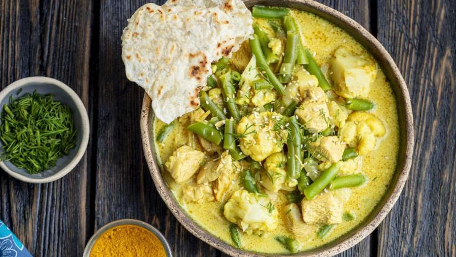 Pollo y coliflor al curry