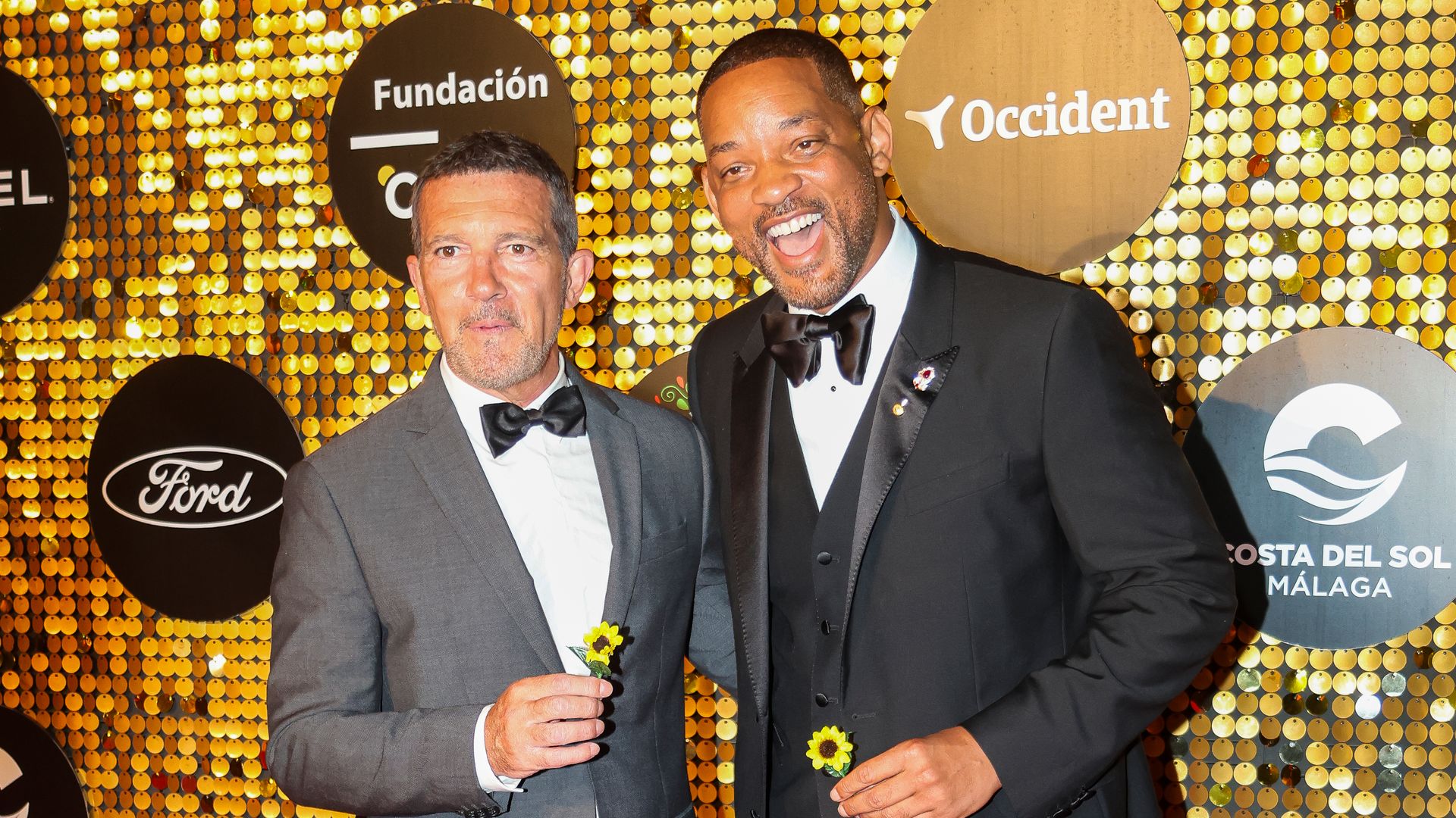 Actors Will Smith and Antonio Banderas  during the Starlite gala in Marbella. August 4 2024