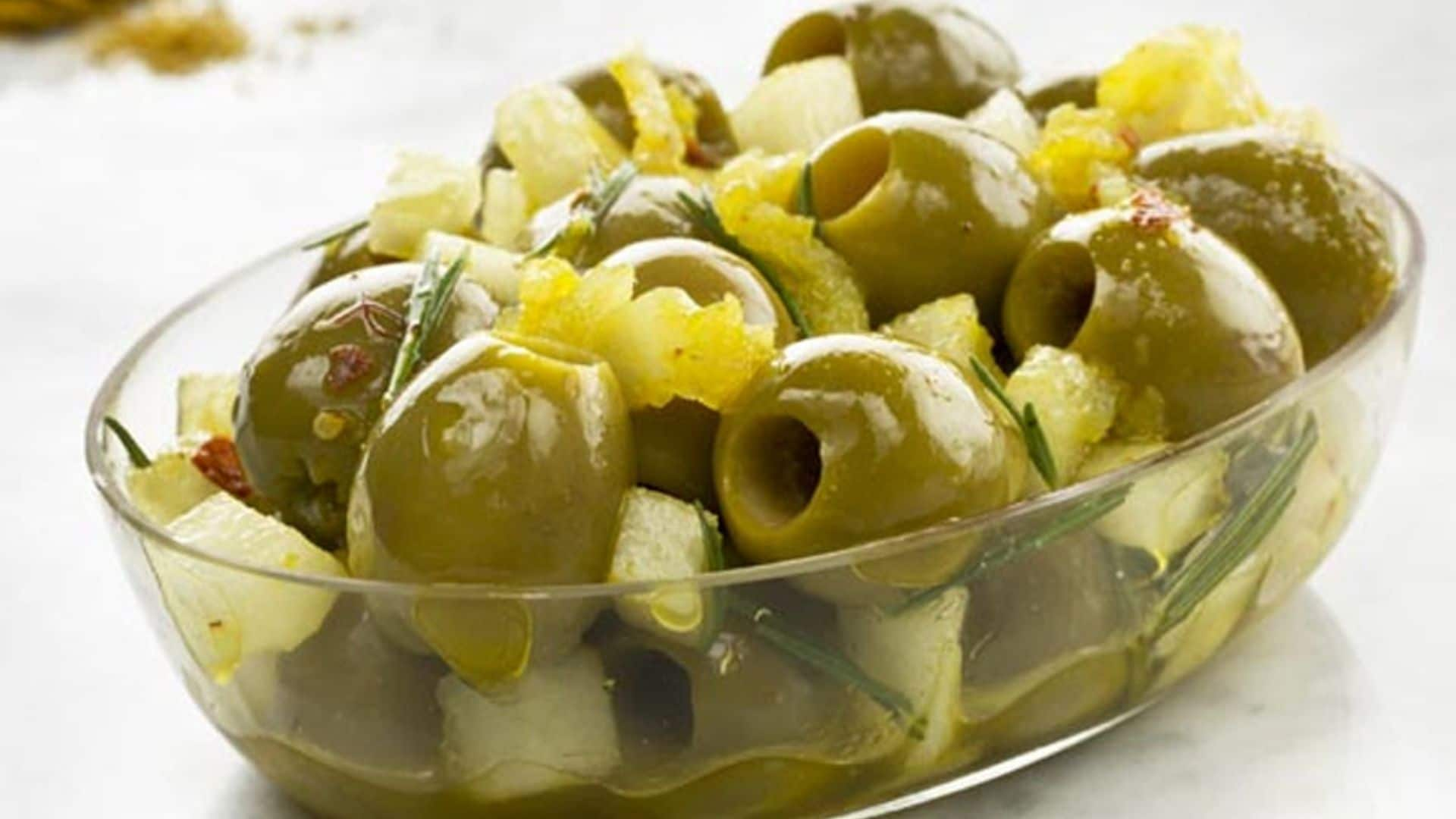 Aceitunas con melón y picante