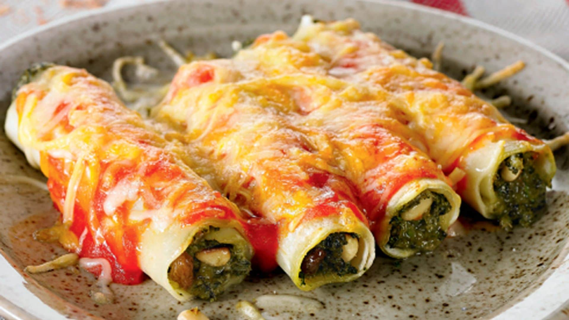 Canelones de espinacas y bacón