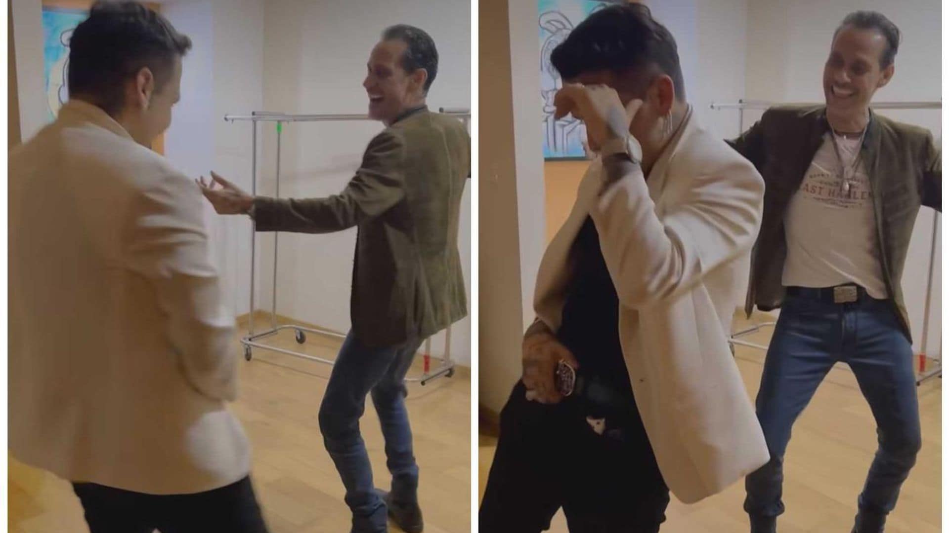 Marc Anthony enseña a Nodal un nuevo paso de baile, ¡con movimiento de cadera!