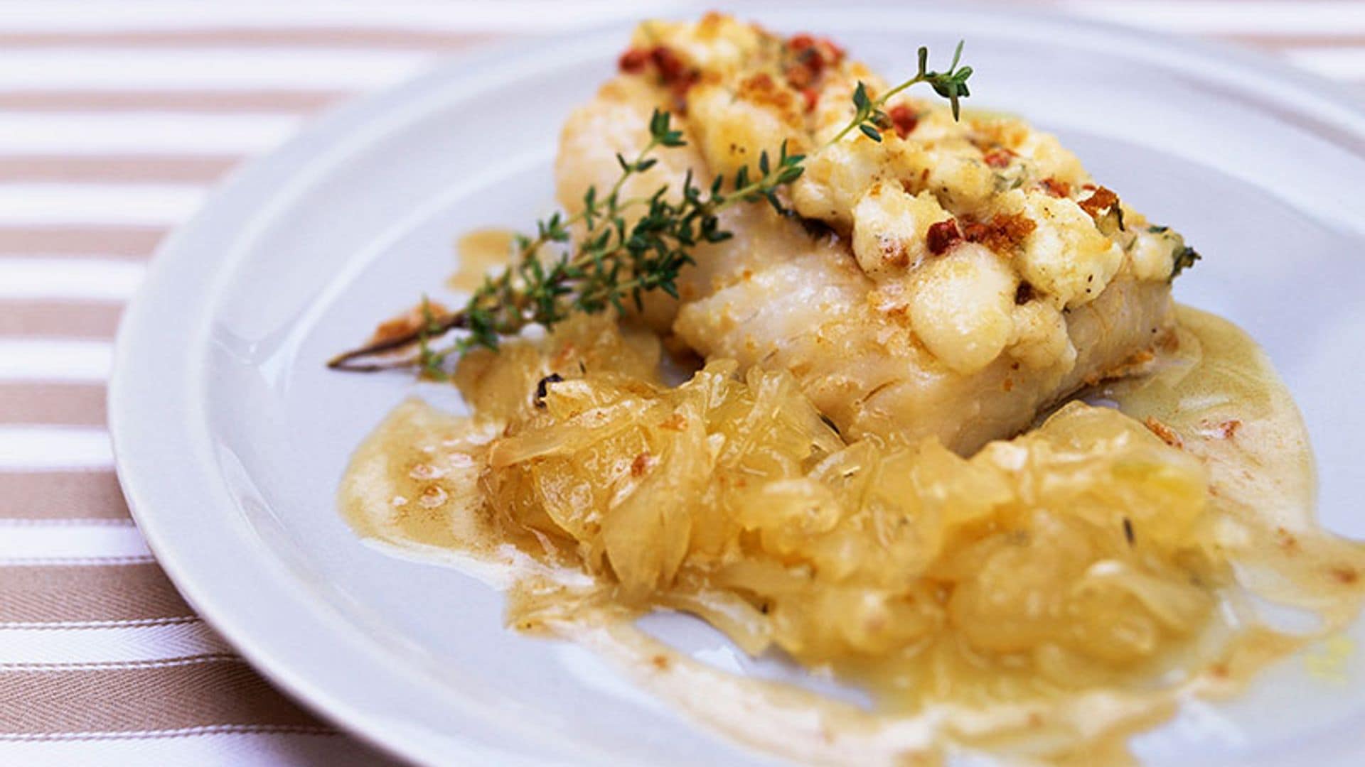 Bacalao con queso de cabra y manzana