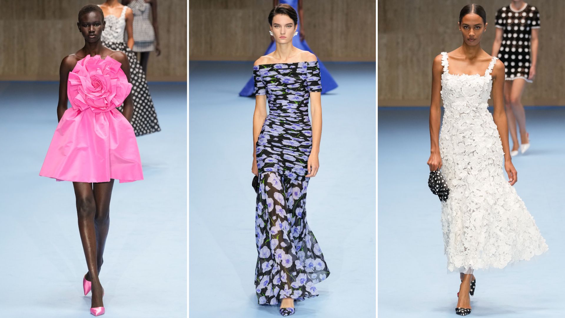 Las flores, los olanes y las siluetas femeninas inundaron el desfile spring 2025 de Carolina Herrera