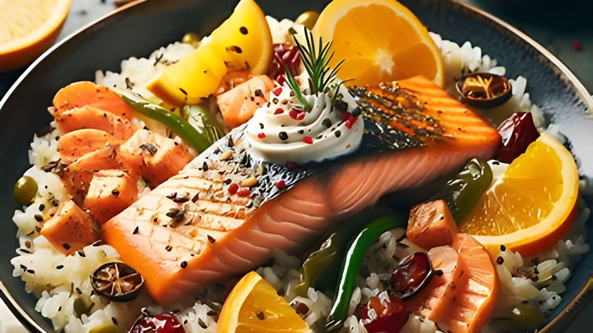 Salmón a la naranja con arroz salvaje