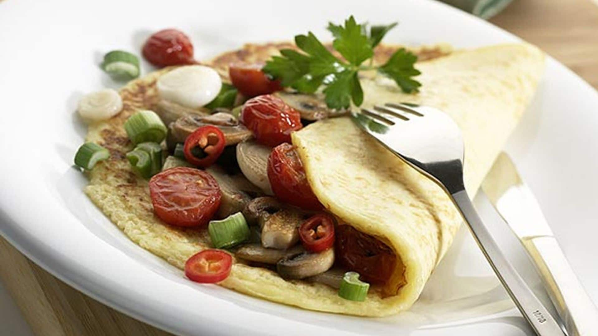 'Crêpes' al gruyère rellenos de cebolleta