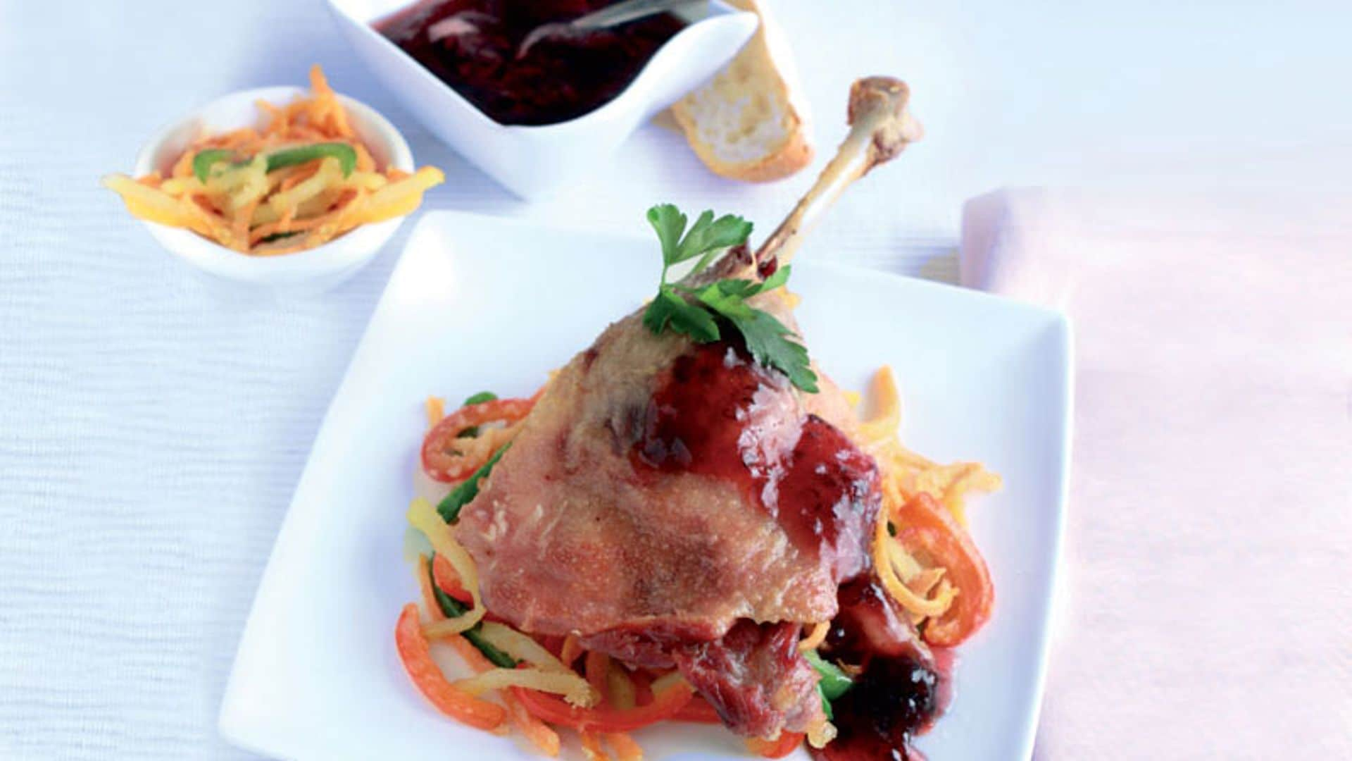 Confit de pato con moras