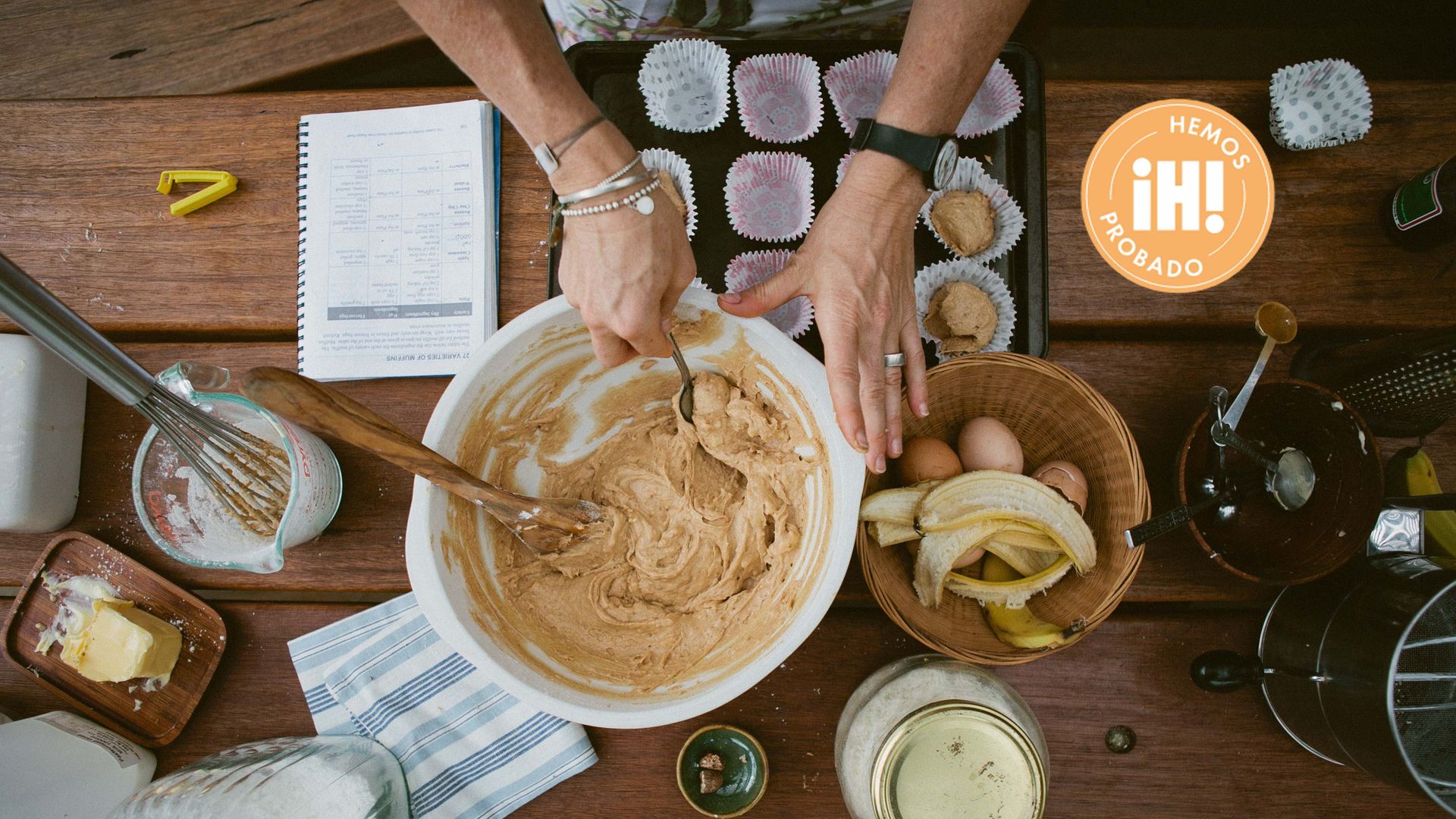 Mixing ingredients for gluten free banana muffin.