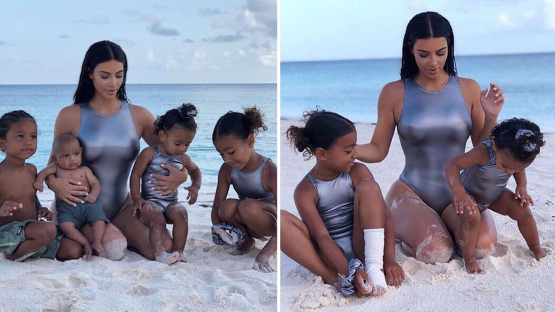 ¡Combinados con mamá! Kim Kardashian posa en traje de baño junto a sus 4 hijos