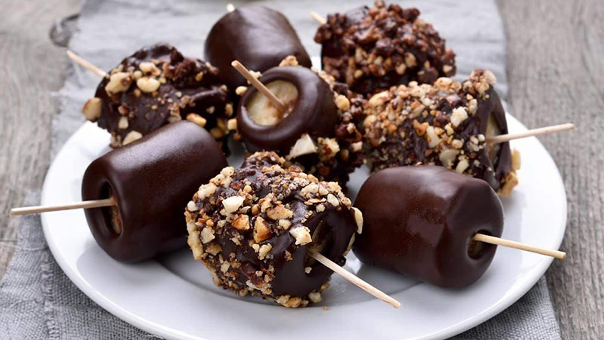 bocaditos de platano con chocolate