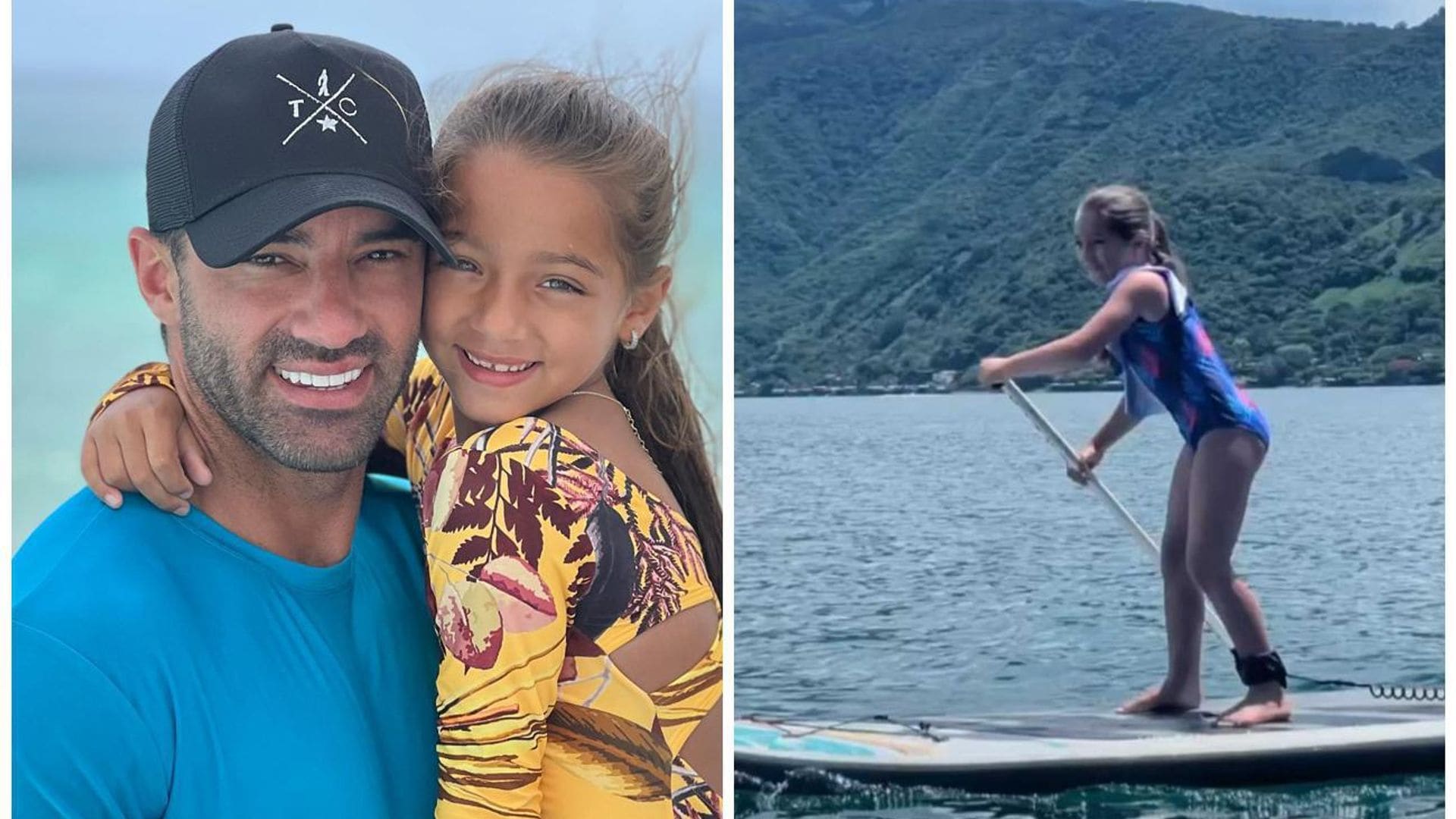 En sus vacaciones con papá, Alaïa aprendió paddle acuático y se hizo experta