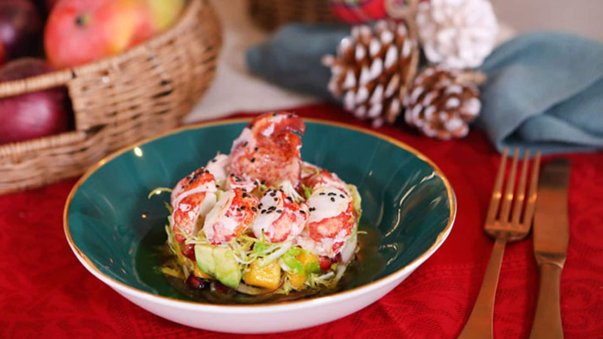 Ensalada de bogavante, mango, granada y aguacate