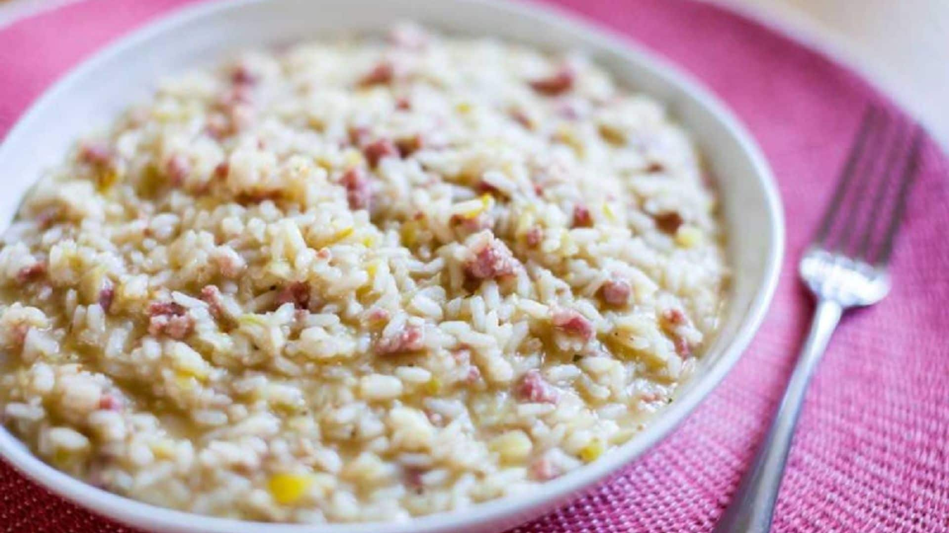 'Risotto' de puerro y salchichas