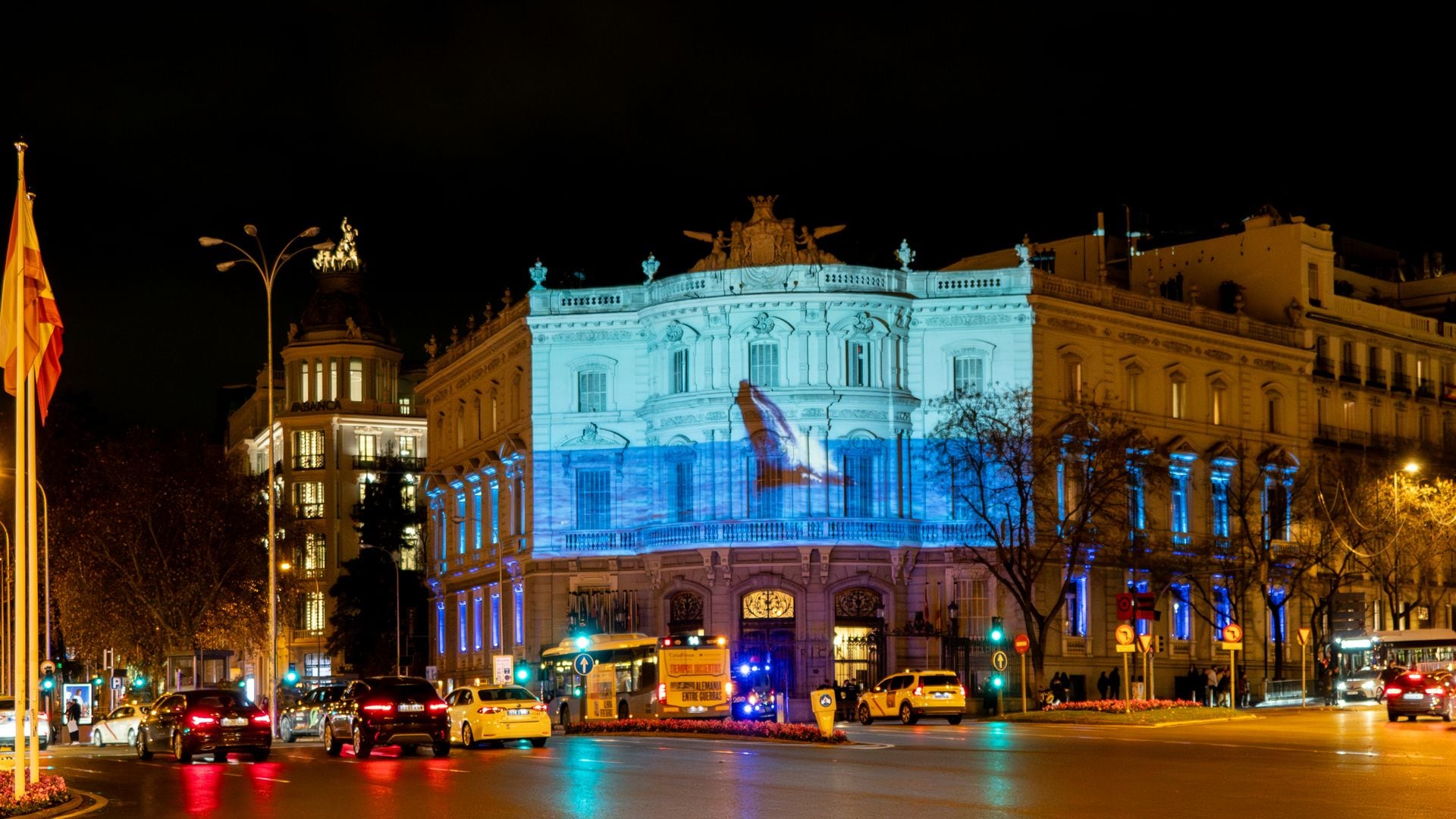 Videomapping en la fachada del palacio de Casa de América coincidiendo con FITUR en Madrid