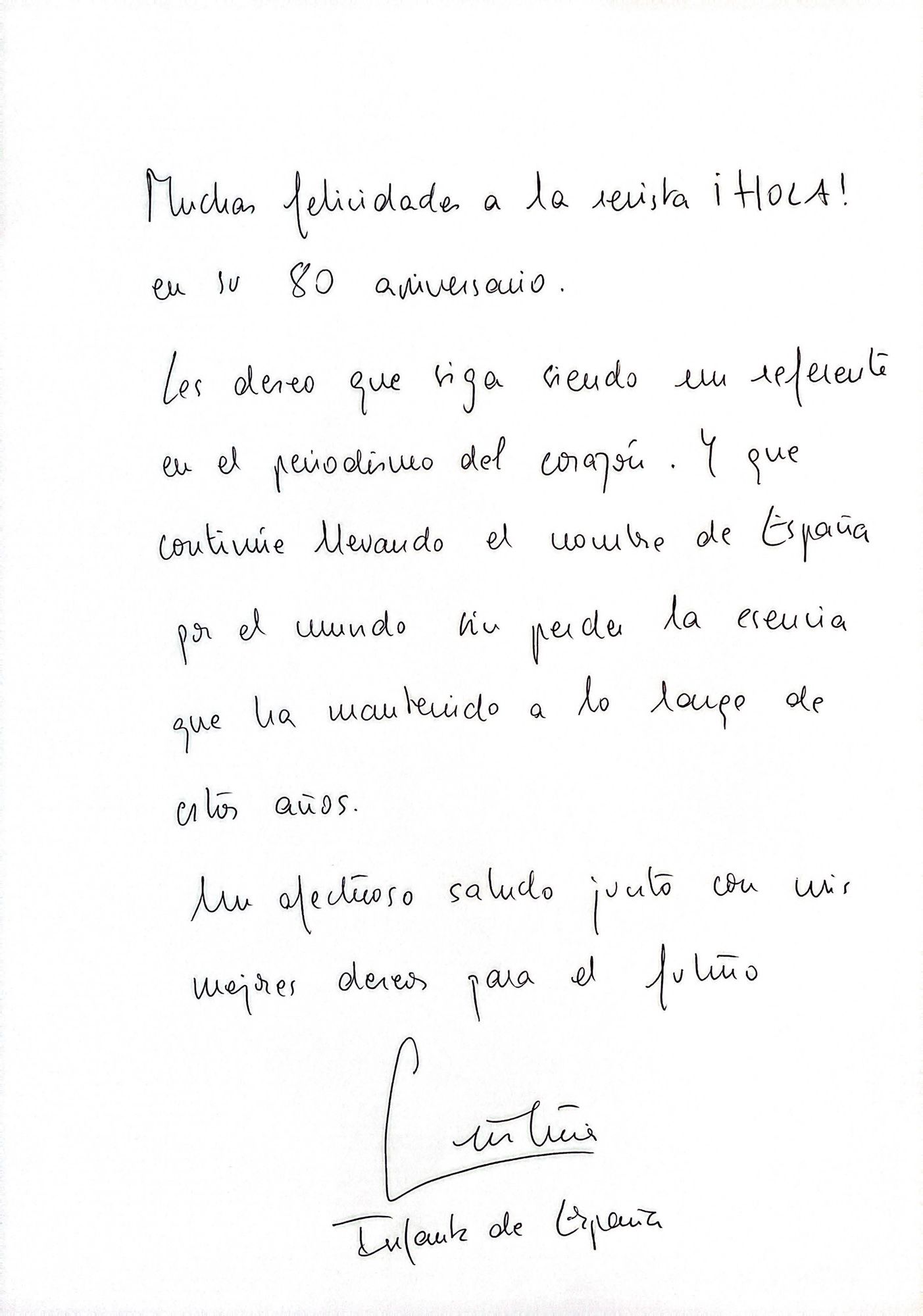 HOLA 4182 Carta de felicitación de la infanta Cristina