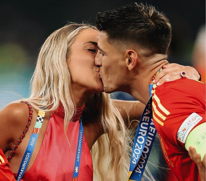 Álvaro Morata y Alice Campello celebran el triunfo de la Selección española en la Eurocopa 2024