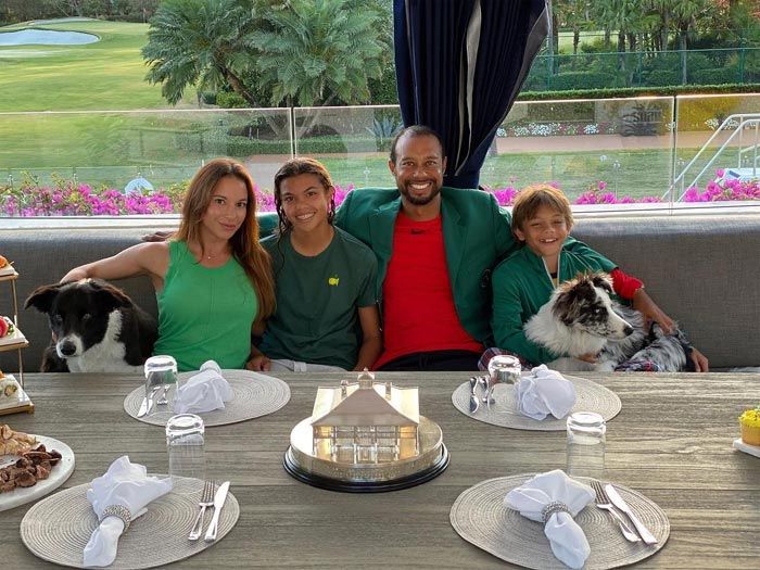 Tiger Woods con sus hijos y Erica Herman