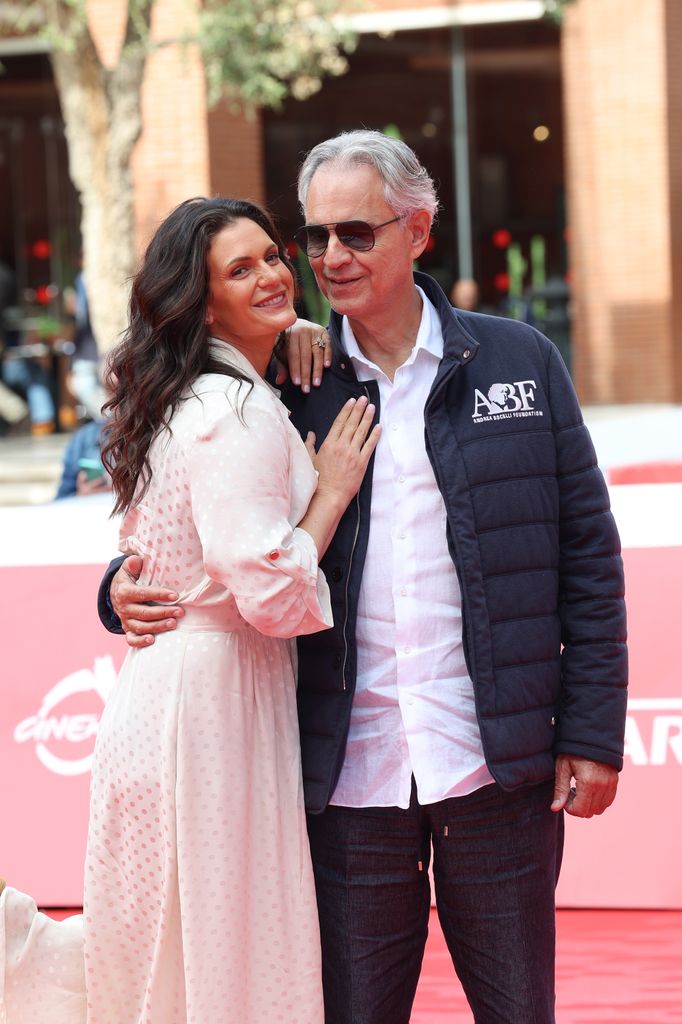 ROME, ITALY - OCTOBER 20: Veronica Berti and Andrea Bocelli attend the "Andrea Bocelli 30 - The Celebration" photocall at Auditorium Parco Della Musica on October 20, 2024 in Rome, Italy. (Photo by Vittorio Zunino Celotto/Getty Images)