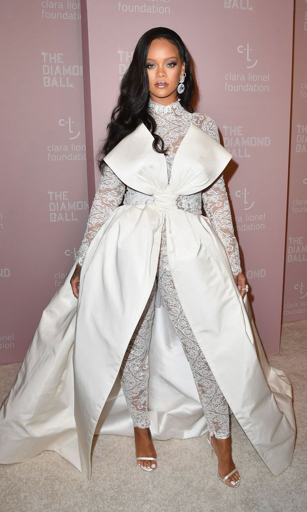 rihanna in white catsuit by alexis mabille
