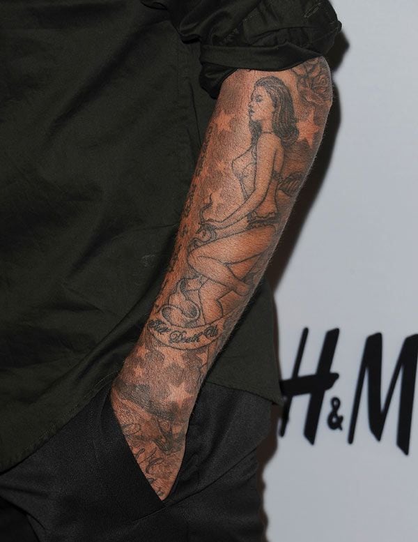 Un detalle del brazo tatuado de David Beckham.
