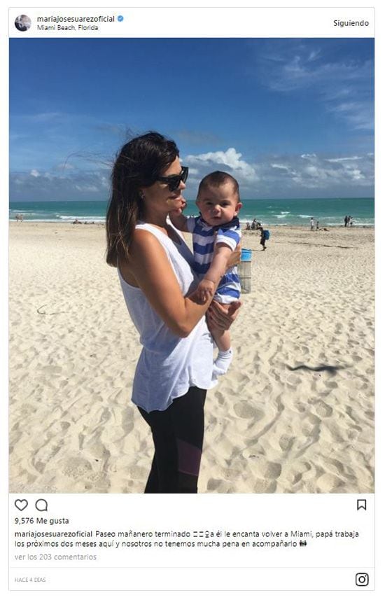 María José Suárez con su hijo Elías en Miami