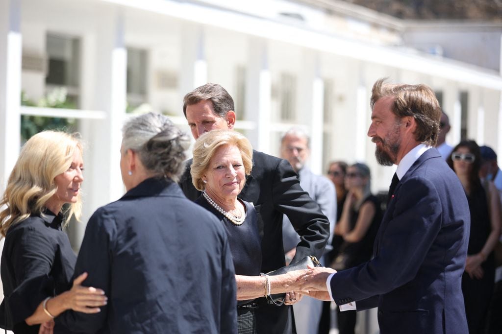 Ana María, Pablo de Grecia y la princesa Marie-Chantal en el funeral de Miguel de Grecia, el 1 de agosto de 2024