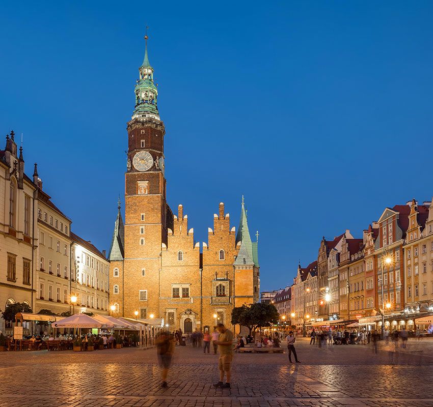 Wroclaw, noche en el casco histórico