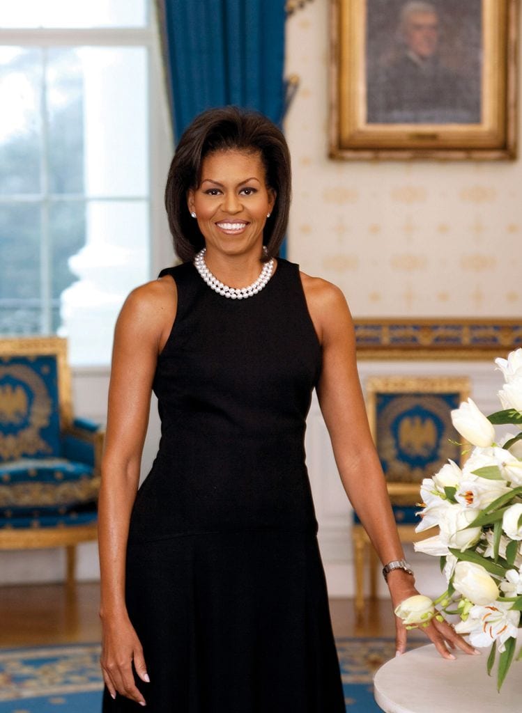 Official Portrait of First Lady Michelle Obama (1964-). An American Lawyer and Writer. Photography by Joyce N. Boghosian. DATED 2009.