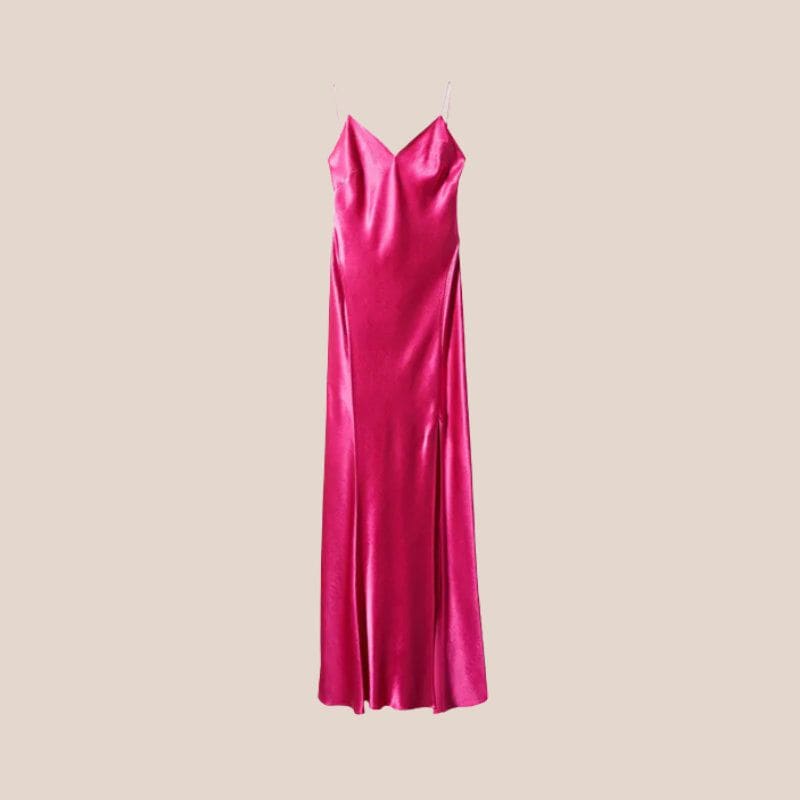 vestido fucsia satinado mango