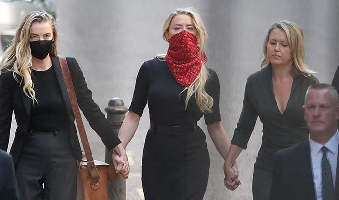 Amber Heard con su  hermana y su abogada en el juicio contra Johnny Depp