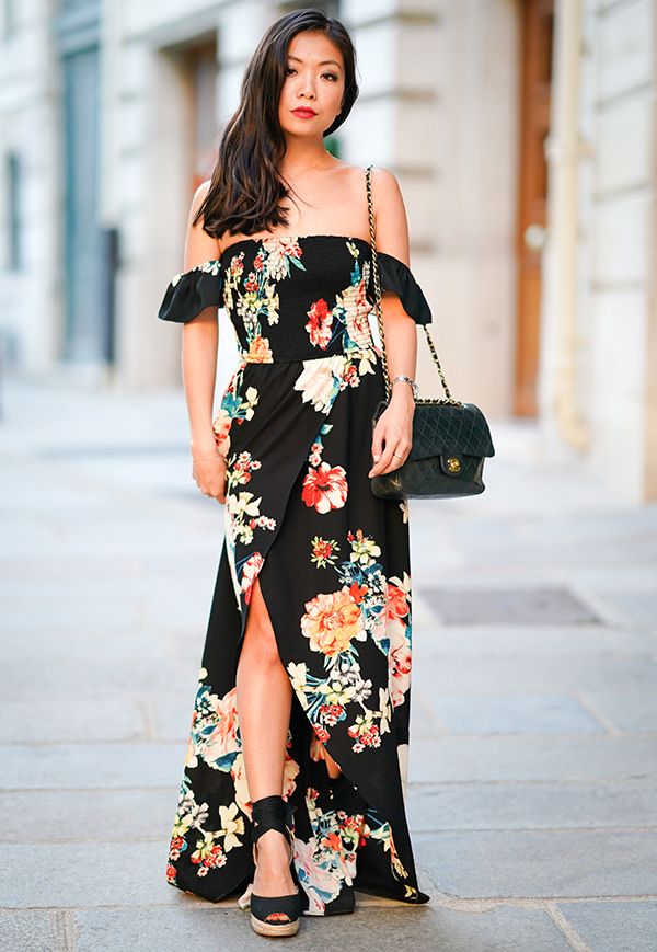 vestido flores negros