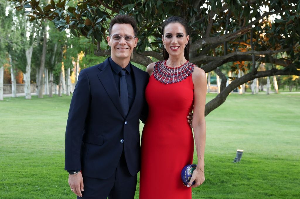 Presenter Christian Galvez and journalist Patricia Pardo during wedding of Antonio Rossi and Hugo Fuertes in Madrid, 16 august 2024