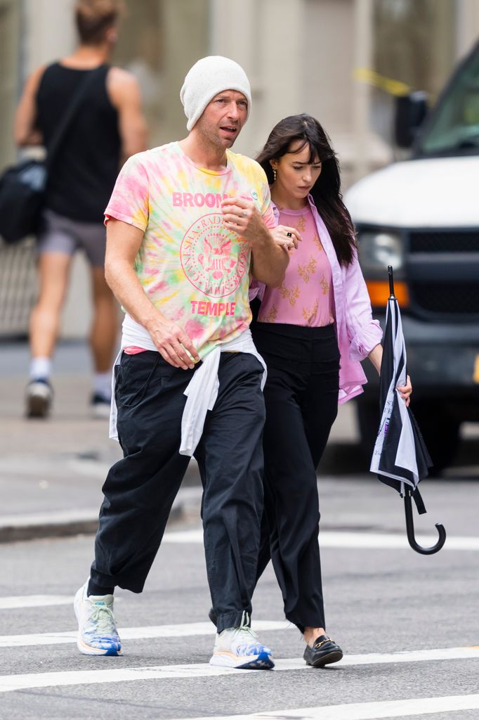 Singer Chris Martin and actress Dakota Johnson in New York City.