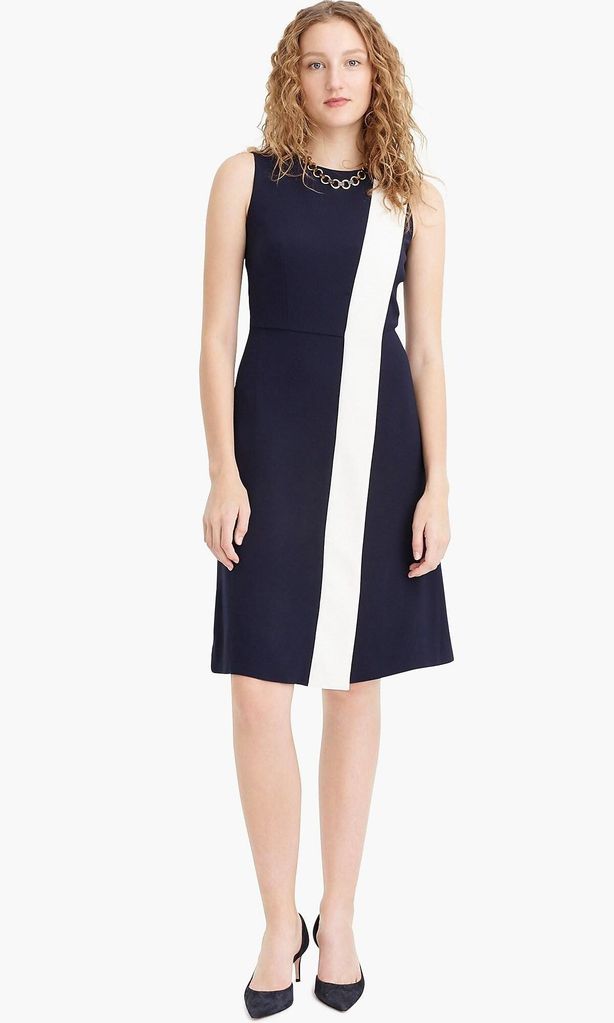 blue asymmetrical striped sheath dress in 365 de j crew