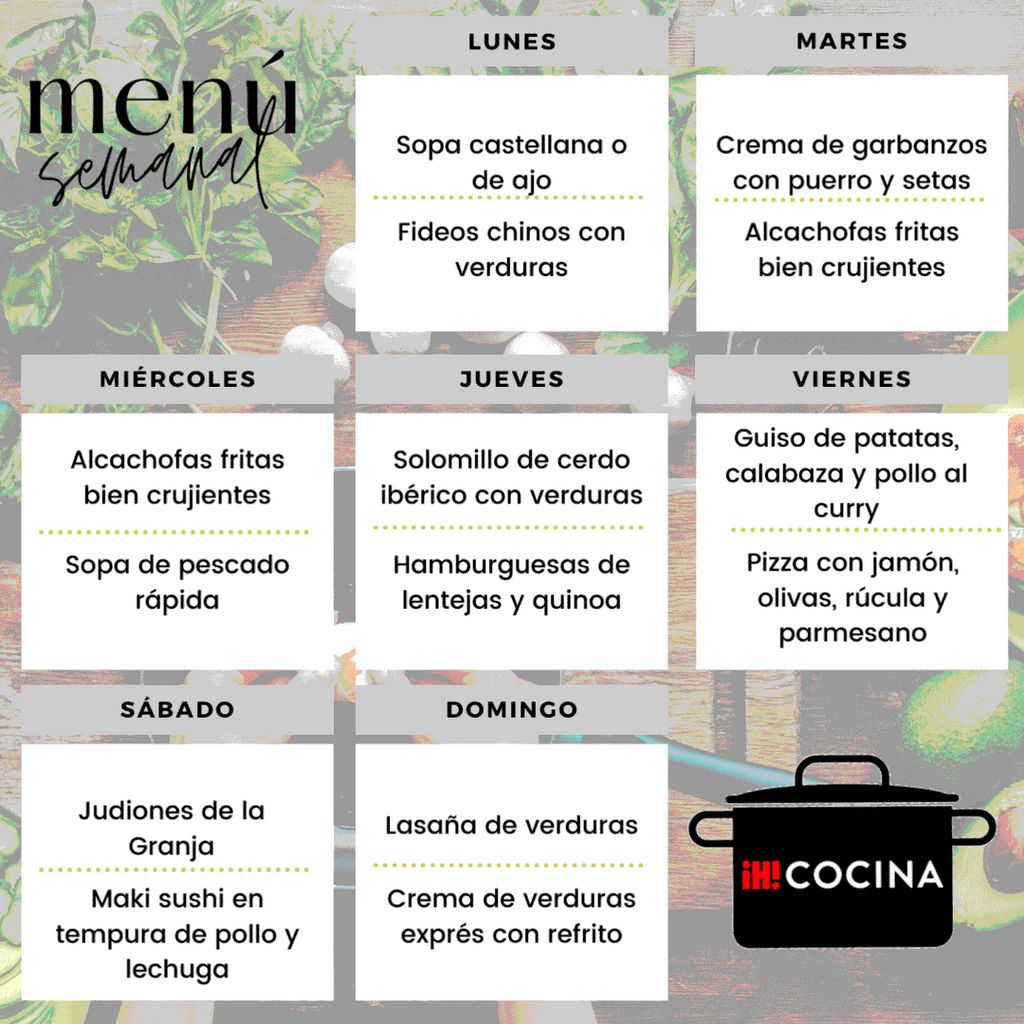 Menú semanal del 5 al 11 de diciembre: sencillo, rico y saludable