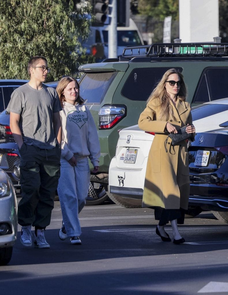 Angelina Jolie fue captada el 14 de enero en una salida de compras con sus hijos knox y Vivienne.