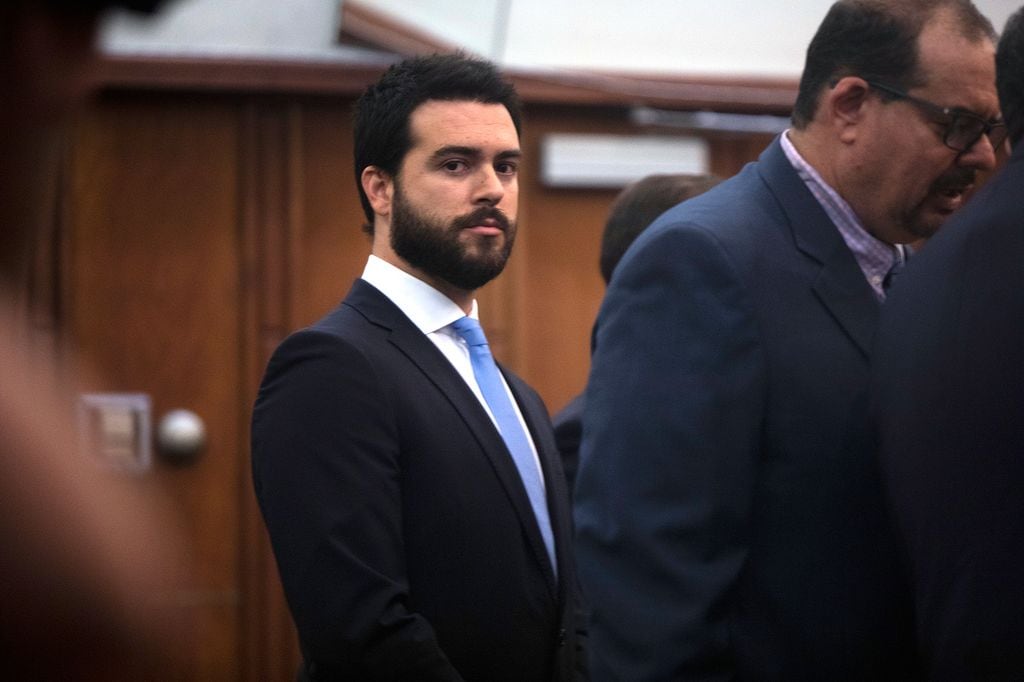 Mexican actor Pablo Lyle alongside his attorneys in front of Judge Marlene Fernandez-Karavetsos at Richard E. Gerstein Justice Building on Wednesday, Jan. 15, 2020 in Miami. (Alexia Fodere/Miami Herald/Tribune News Service via Getty Images)