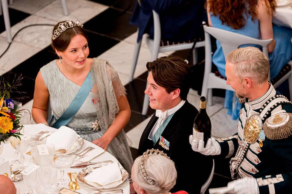 Princess Ingrid Alexander of Norway and Prince Christian of Denmark attend the gala to celebrate the 18th birthday of H.K.H. Prince Christian at Christiansborg Palace on October 15, 2023 in Copenhagen, Denmark. (Photo by Patrick van Katwijk/Getty Images)