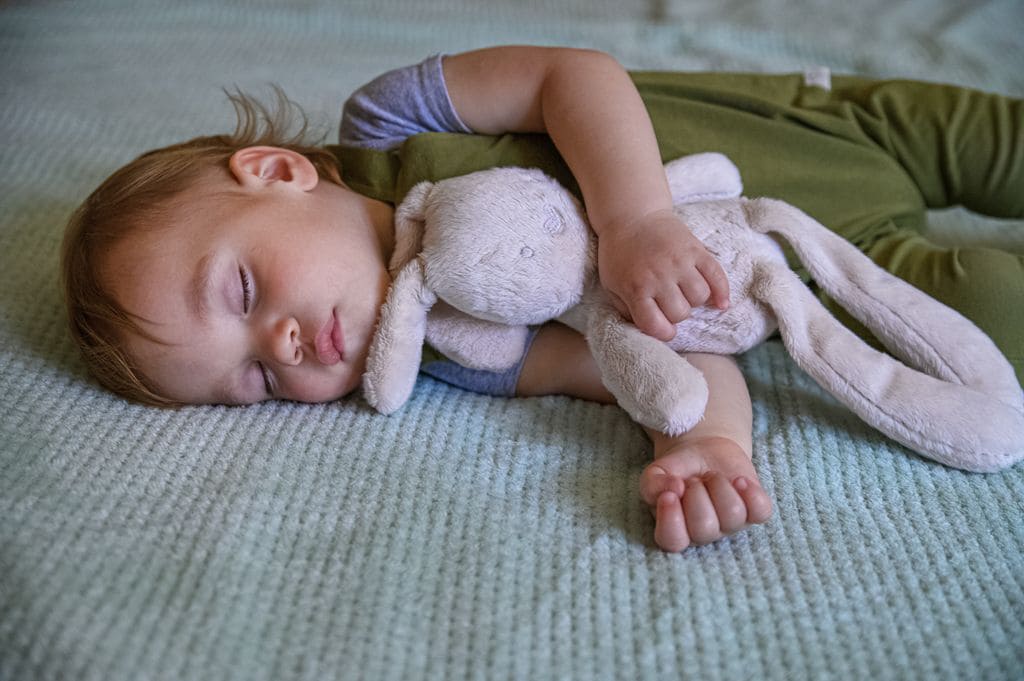 Bebé durmiendo con un peluche