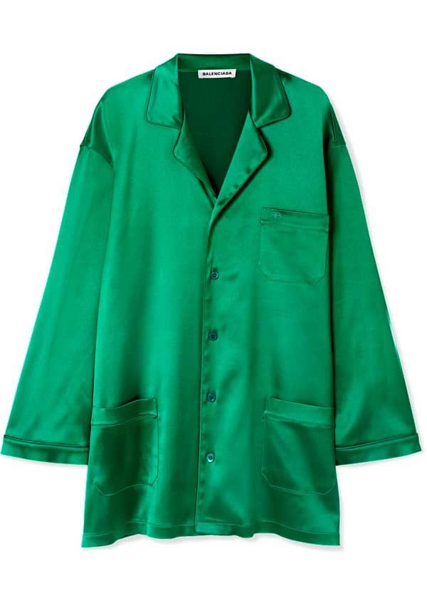 camisa verde satinada