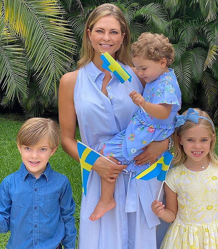 Magdalena de Suecia y sus tres hijos