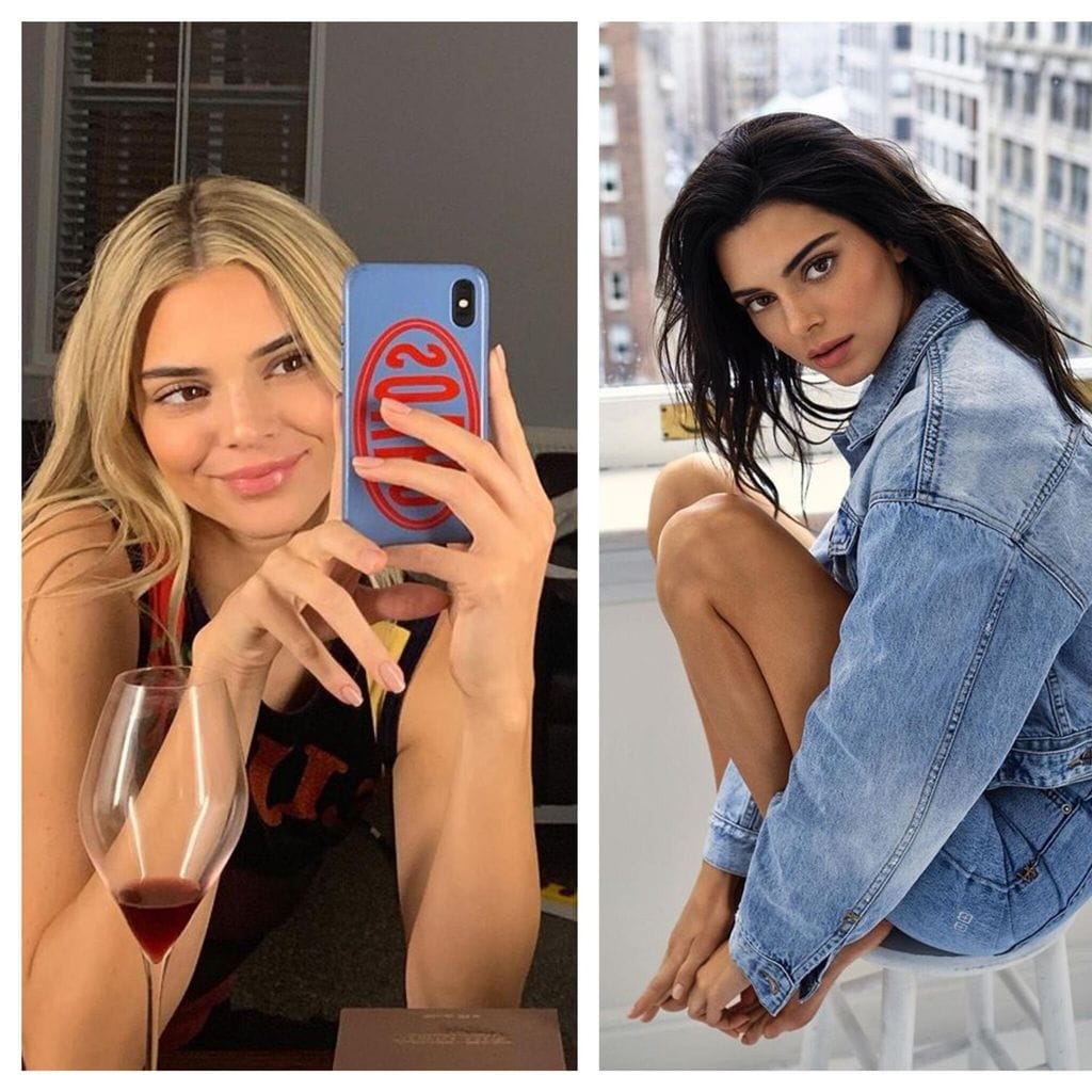 collage de kendall jenner con sus looks de rubia y morena