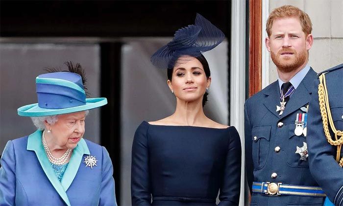 Harry y Meghan con la reina Isabel II